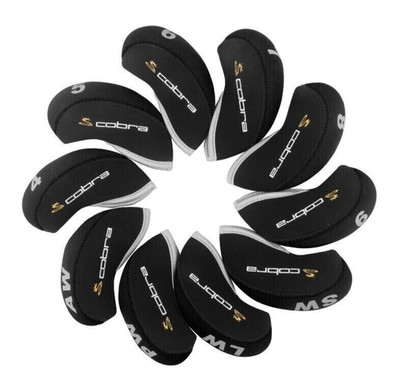 10 Stück hochwertige schwarze Cobra Neopren Golf Eisen Abdeckungen Headcover UK Lager