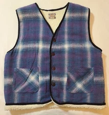 Vintage New Terrain Wool Plaid Vest Jacket Size L Striped Western Coat
