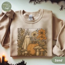 Cottagecore Ghost Halloween Sweatshirt Vintage Pumpkin Floral Fall Spooky