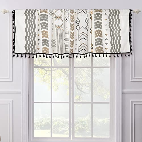 Window Valance Boho Cotton Linen Short Curtain Semi-Blackout with Black - Picture 2 of 6
