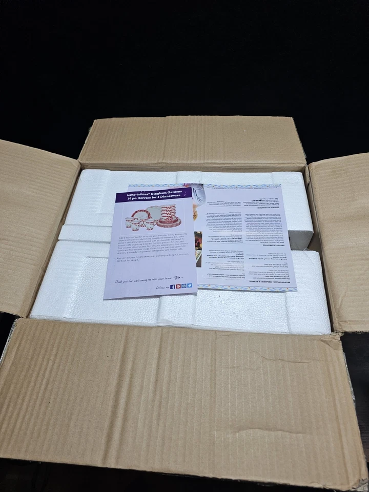 全新 Temptations GINGHAM 花园黑色花边瓢虫花朵蝴蝶结餐具 适用于 4 件  — 第 2/4 张图片