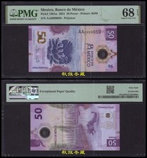 Mexico 50 Pesos 2021, Polymer, AA Prefix, IBNS Winner Note, PMG68