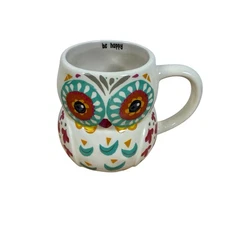 Natural Life Folk Art Owl Mug “Be Happy” Colorful Coffee Cup