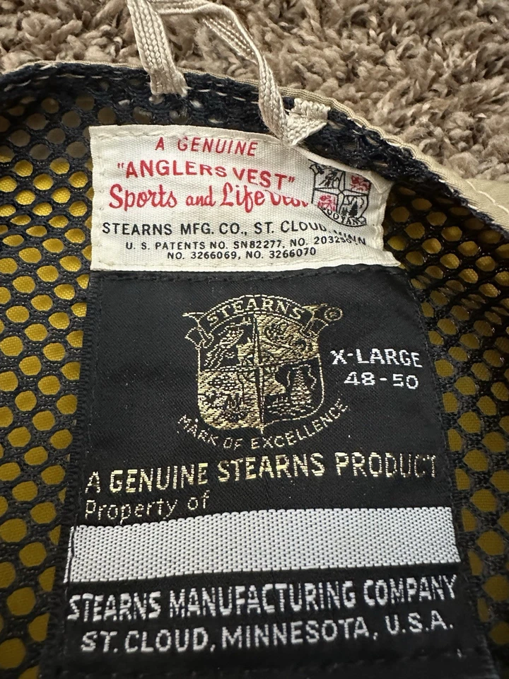 复古 Stearns 钓鱼背心大号 48-50 美国制造钓鱼救生衣 XL — 第 4/4 张图片