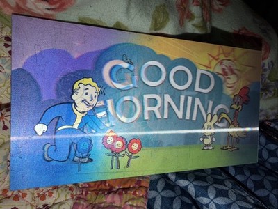 Fallout 76 Vault Boy ''Good Evening/Good Morning'' Lenticular Sign Wall Plaque 8x4