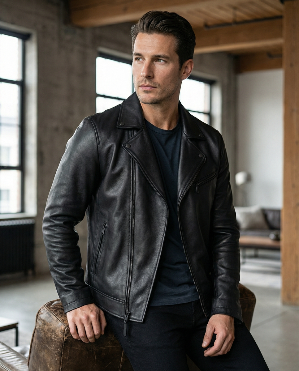 ZENZASION Men's Black Real Sheep Skin Leather Jacket - Slim Fit
