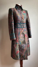 KAREN MILLEN jacquard JACKET 10 long ling line coat velvet rainbow peacock teal