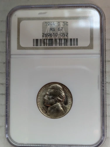 1944-D Jefferson Nickel 35% Silver Gem BU NGC MS67 5c Denver