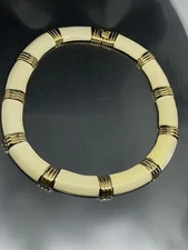 Vintage Signed Napier GoldTone Cream Enamel 18” Collar Statement Necklace READ