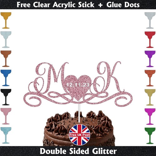 Personalised Wedding Anniversary Engagement Party Cake Topper Glitter Decoration - Picture 2 of 20