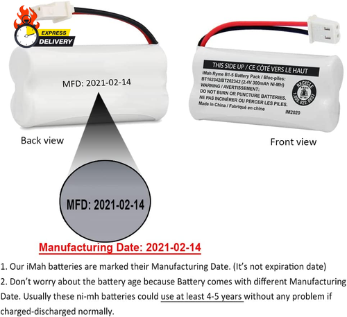 BT162342/BT262342 2.4V 300Mah Ni-Mh Cordless Phone Battery Pack, Also Compatible - Picture 2 of 12
