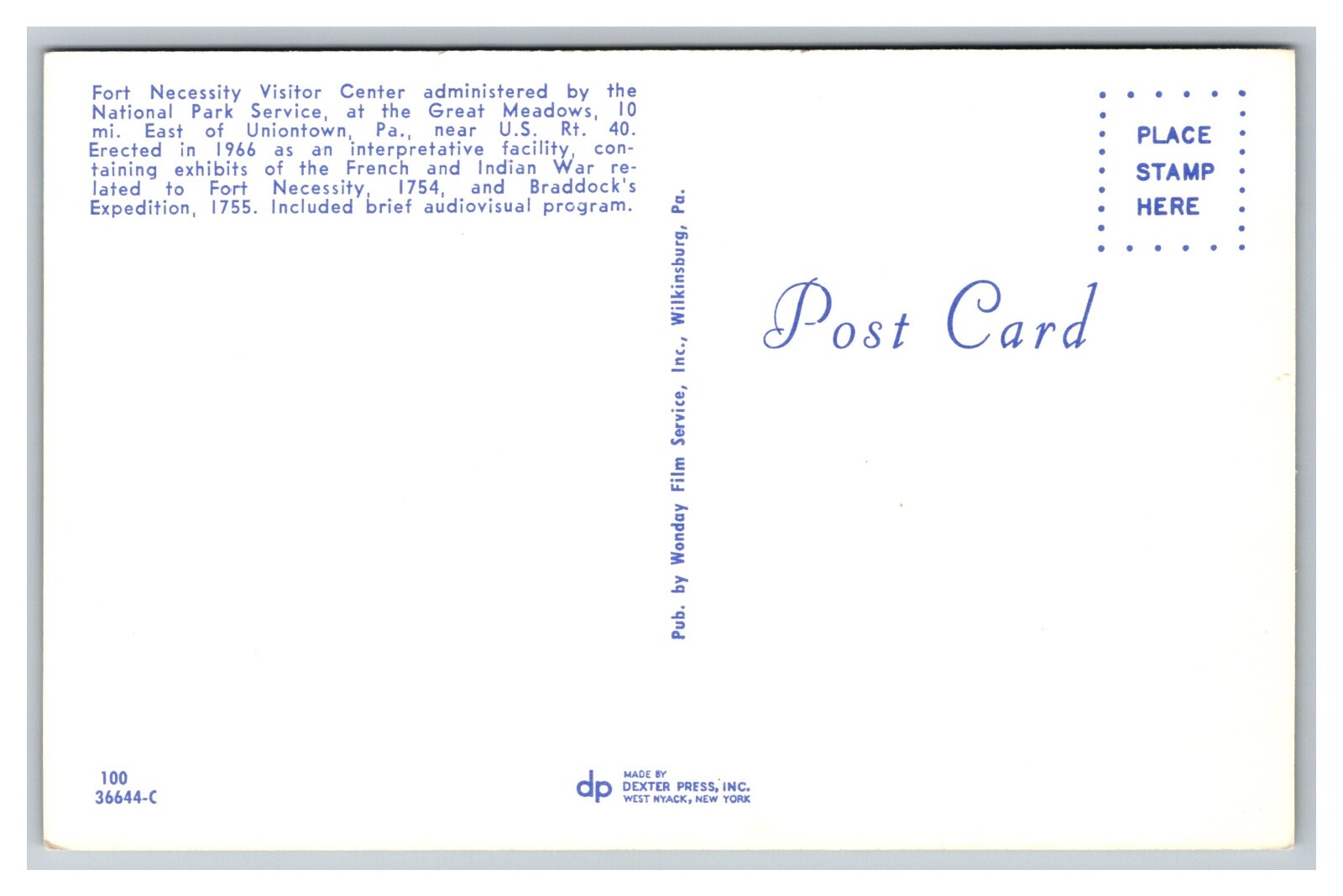 Uniontown PA Pennsylvania Fort Necessity Visitor Center Chrome Postcard