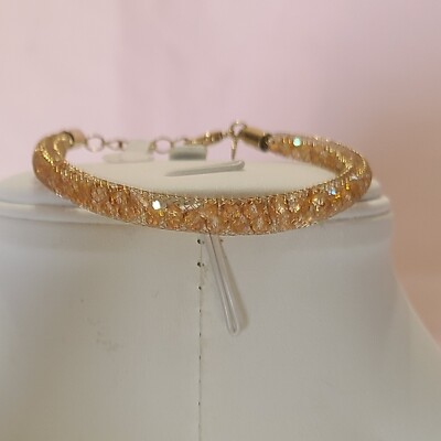 Avon SAQ Golden Wishing Dust Sparkle Glass Bead Filled Mesh Bracelet Fashion 