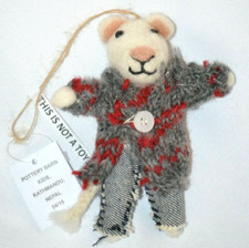 Pottery Barn Kids Felted Wool Christmas Ornament Mouse with Sweater Pants NWOT 