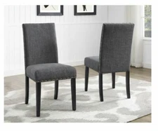 Copper Grove Nail Upholstered Grey Wood Kitchen Dining Chairs Set of 2 Arm Less