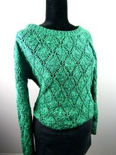 Tommy Hilfiger Cotton Women  s Green Blue Chunky Knit Logo Jumper Sweater - L