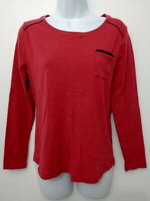 Peckott Red Shirt Top Front Pocket Scoop Neck Women's Size 44 M