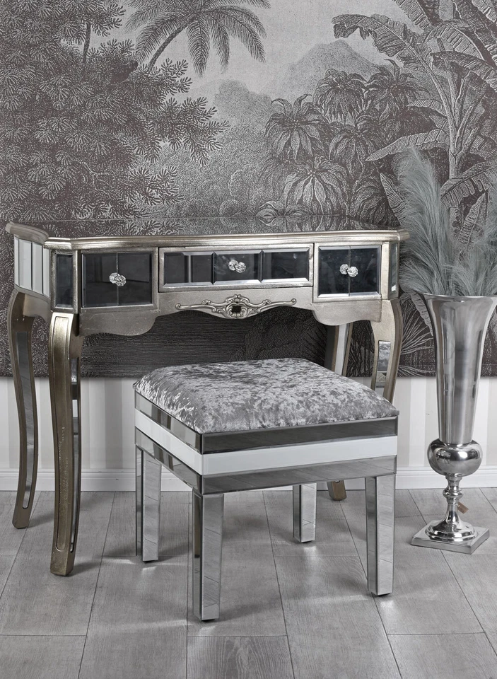 Sitzhocker verspiegelt Hocker Glas Luxus Samthocker Spiegelglas  - Bild 3 von 4