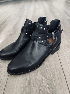 Halogen Harness Buckle Black Leather - Studded - Ankle Boots Women’s 7M Booties - Image 1 of 4