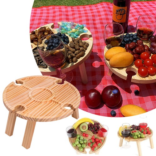 2 In1 Wine Rack Table Wooden Wine Glass Holder Fruits Food Tray Tables Camping - Picture 6 of 12