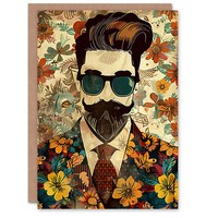 Dapper Hipster Mann Blumen Anzug PorträT Geburtstagskarte