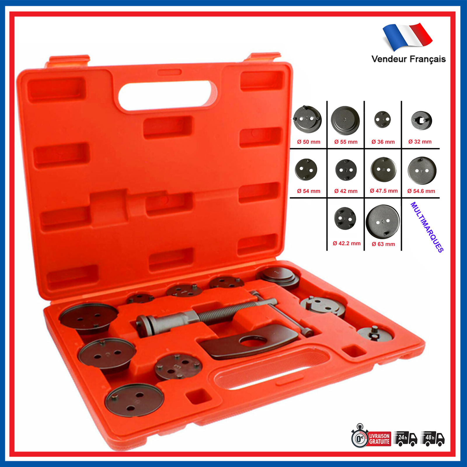 Coffret repousse piston de frein pour débloquer un étrier sans abîmer les joints