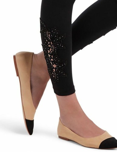HUE LACE INSERT COTTON LEGGINGS BLACK XS ~ NWT - Picture 2 of 6