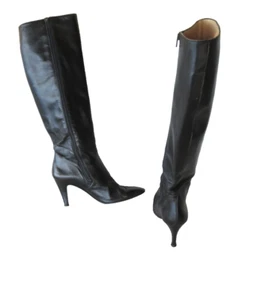 Charles Jourdan Paris Y2K 90s Women's Black Leather Knee High Boots 8½  8.5 M