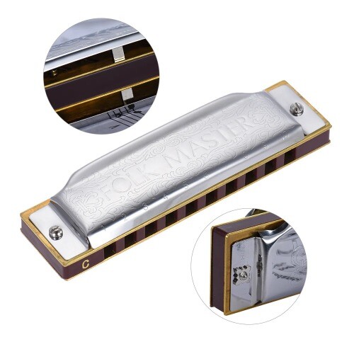 1072-C Folkmaster Standard 10-Hole Diatonic Harmonica Key of C 20 Tone Beginner - Picture 16 of 22
