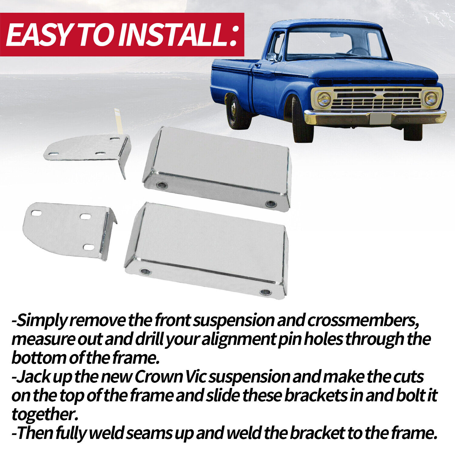 For Ford F100 Crown Vic Steel Front Pair Suspension Swap bracket kit US STOCK