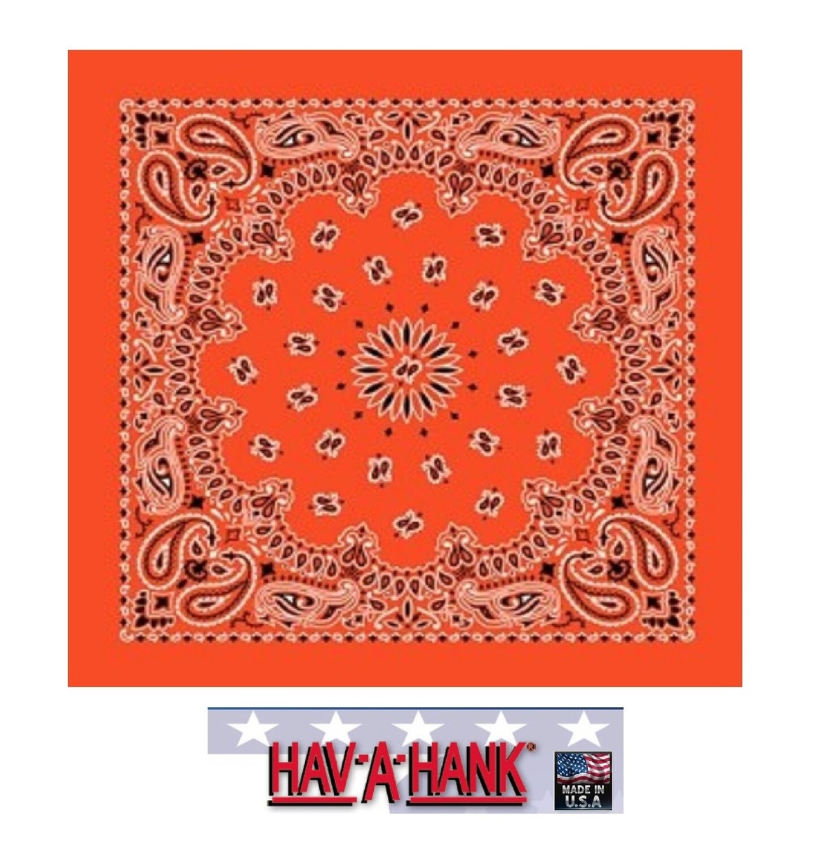 USA Made*TANGERINE ORANGE Paisley BANDANA BANDANNA Havahank Scarf