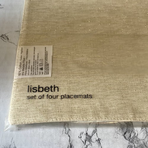 Dansk Placemats 4 Cotton Linen Lisbeth White & Metallic Silver Holiday Excellent - Picture 2 of 4