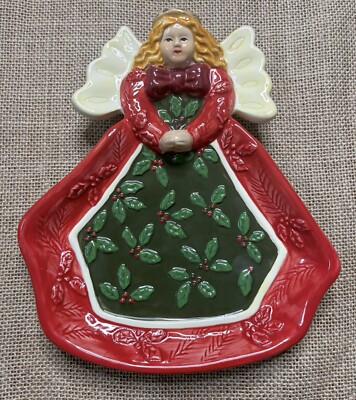 Vintage Studio Nova Woodland Holly Santa Angel Candy Dish Christmas Whimsical