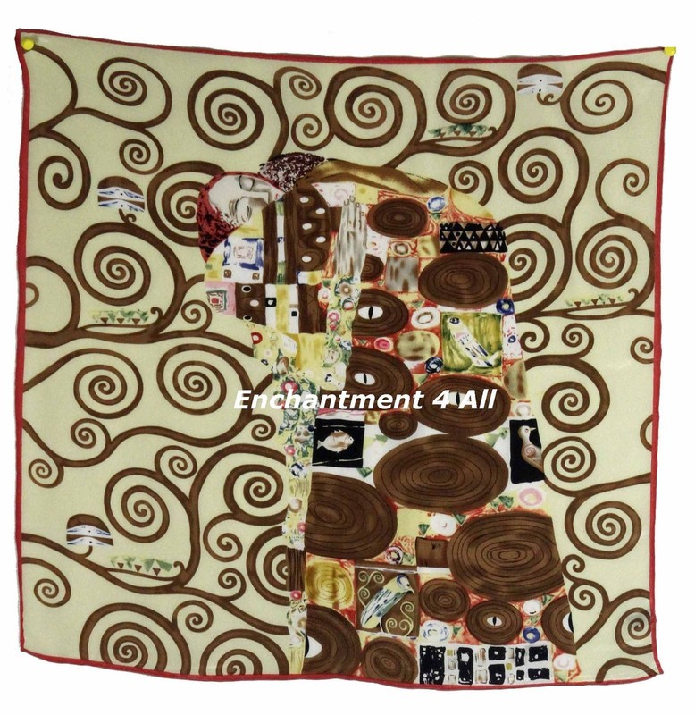 Luxurious Handmade 22"x22" 100% Silk Twill Scarf Wrap w/ Klimt's "The Embrace"
