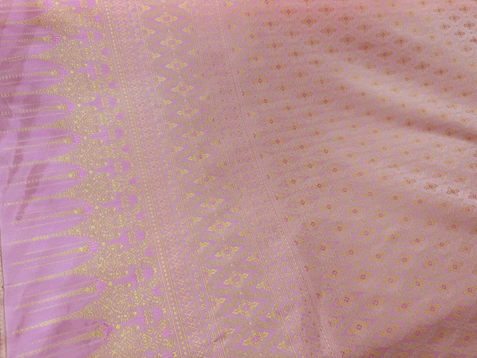 Pink Thai Silk Traditional Fabric Wedding Dress Silk Damask Pattern 40" Drape - Image 4 of 4
