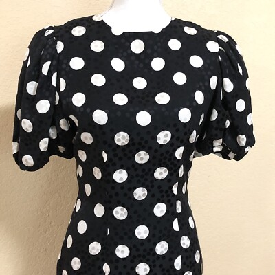 Vintage Small Adrianna Papell Black & White Polka Dot Silk Dress Fitted |  eBay