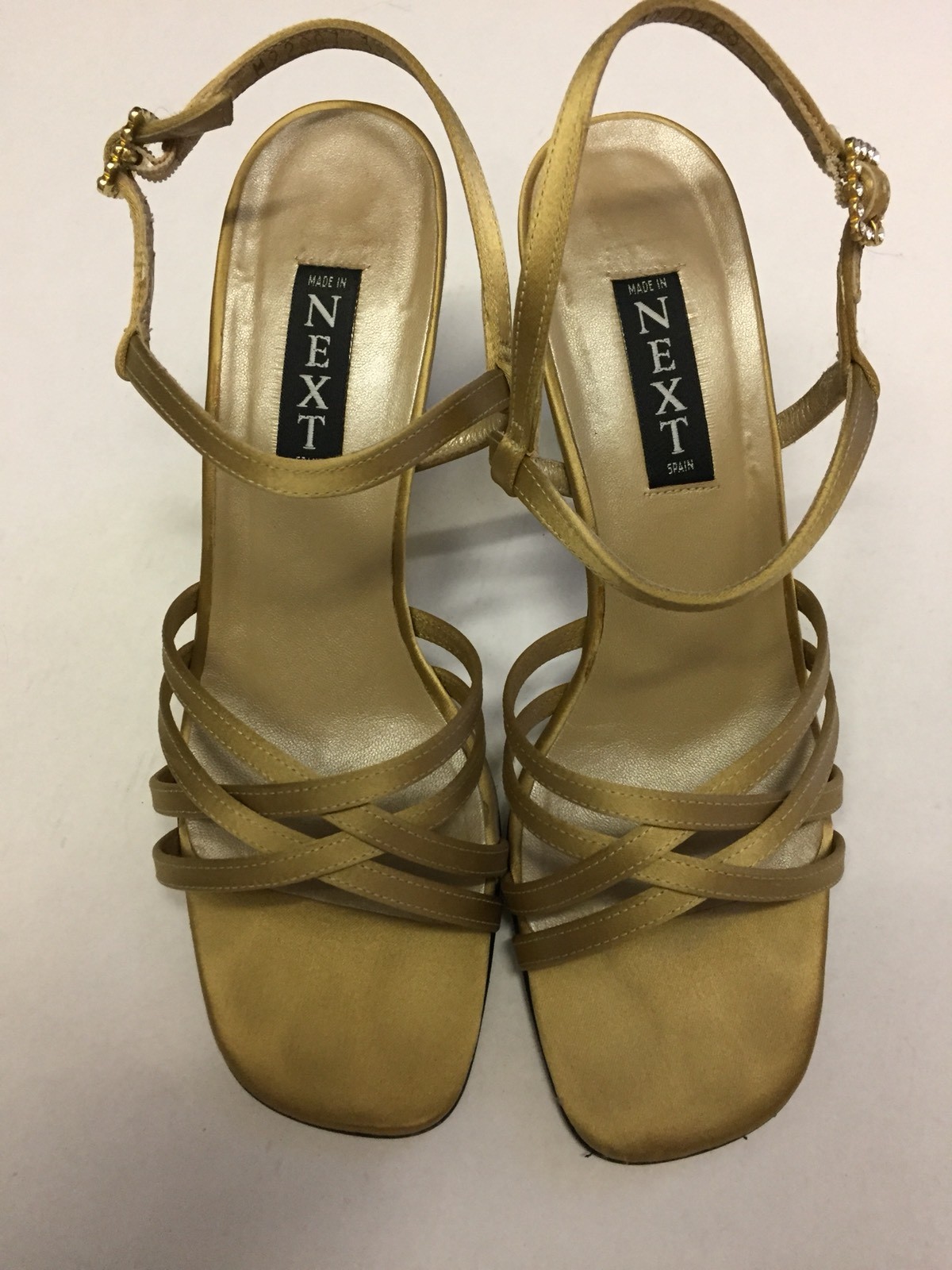 Sandal Heels Next Size 6 gold Satin With Swarovski Buckles. Amazing Price. Sandal Heels Next Size 6 gold Satin With Swarovski Buckles. Amazing Price.