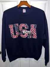 Vintage Jerzees Womens LS Crew Neck Navy Sweatshirt Embroidered XL Made In USA