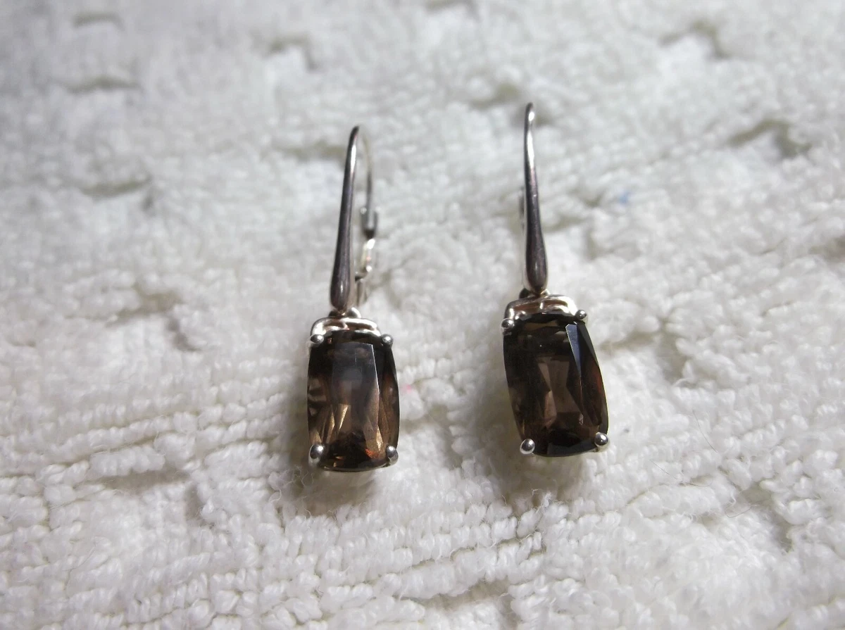 Dangle Sterling 14k Yellow Gold Smoky Topaz Leverback Earrings