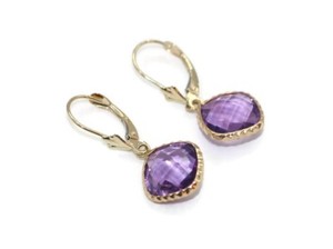 Amethyst Cushion-Cut Fancy Dangle Earrings,14K Yellow Gold Leverbacks