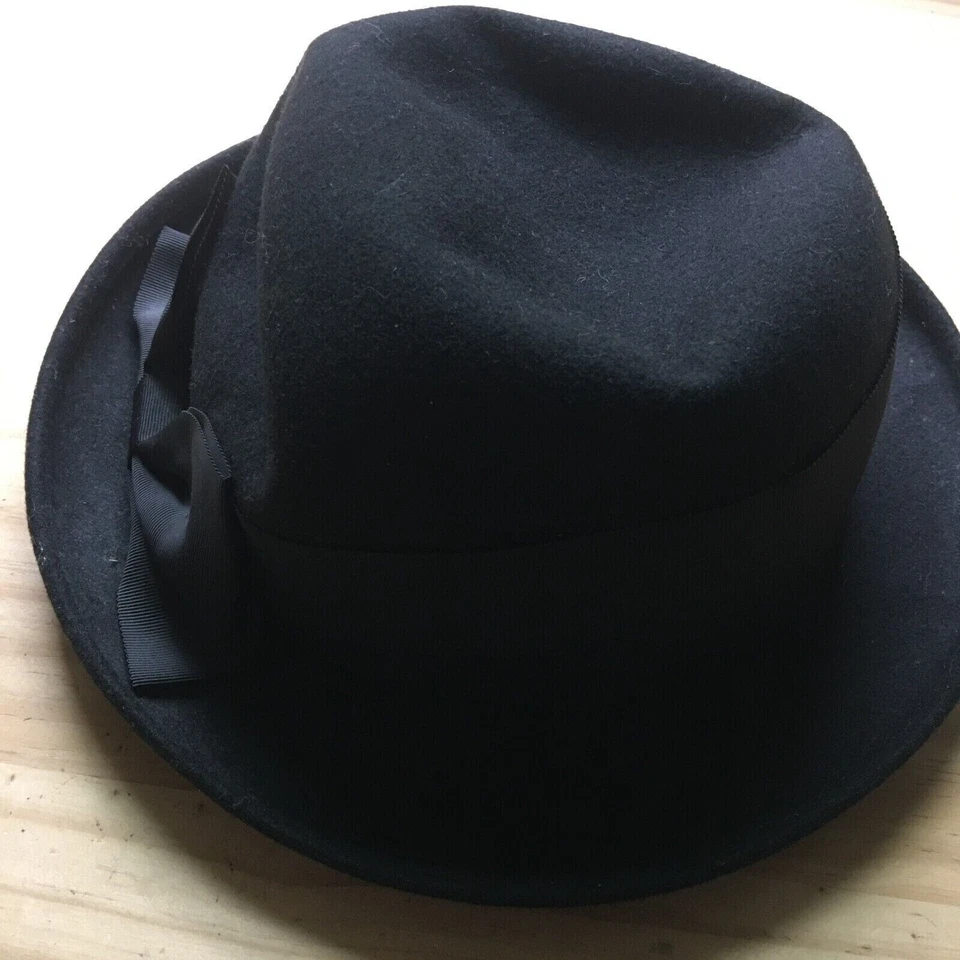 Vintage Women's Bollman Hat 100% Wool Felt Black w/ Bowknot Ribbon Made in USA - Image 2 of 4