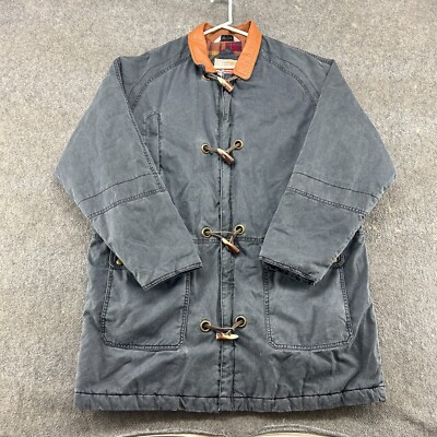 VINTAGE American Male Coat Mens L Grey Chore Barn Flannel Lined Toggle Long 90s