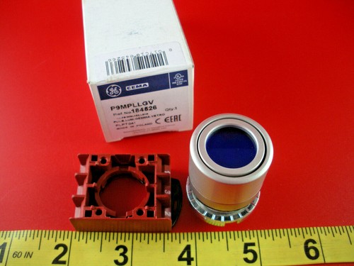 GE P9MPLLGV Pushbutton Switch Blue Glass Lens Operator Illuminated 184526 New - Picture 2 of 3