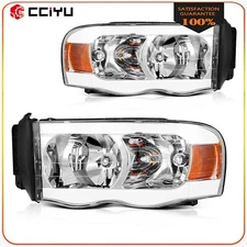 For 2002-2005 Dodge Ram Pickup Chrome Housing Headlights W/LED DRL Left+Right