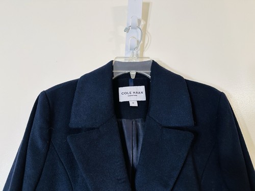 Cole Haan Signature collared front buttons wool blend coat dark navy NWT size 12 - Picture 3 of 8