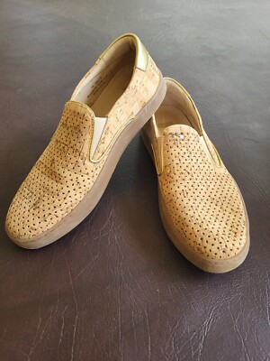 Johnston Murphy Women's Cork Gold Metallic Slip On Loafer Shoes Size 10 