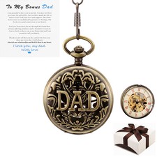 Vintage DAD Mechanical Pocket Watch with Chain for Men Birthday Fathers Day Gift