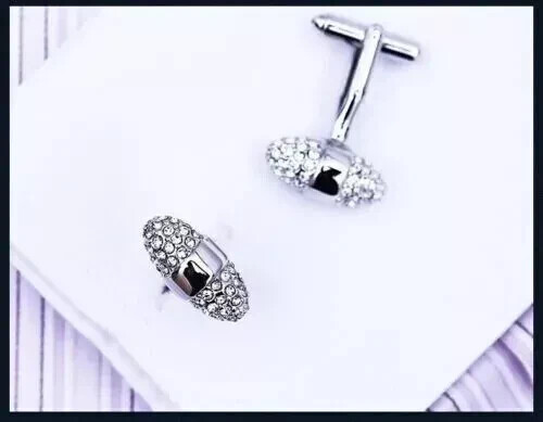 2.50 Ct Round Cut Simulated Diamond Men's Fancy Cuff links 14K White Gold Plated - Picture 3 of 6