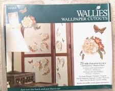 Vintage Wallies Wallpaper Cutouts 25 Silk Floral 5 Butterfly Pre-Pasted Washable
