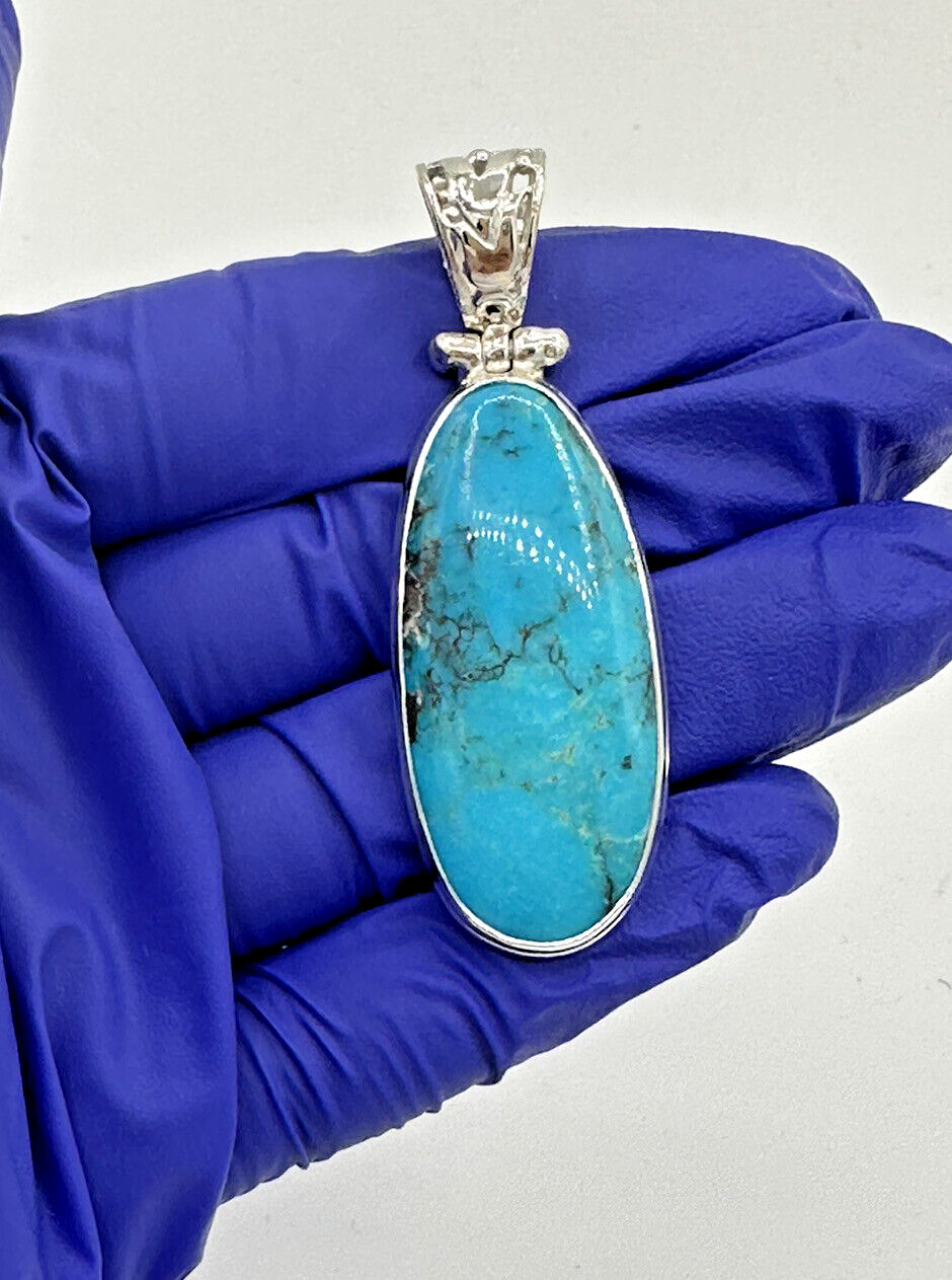 Unique Solid Sterling Silver 925 Long Oval Blue T… - image 15